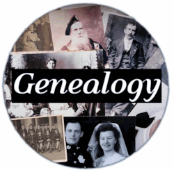 A collage of vintage photographs in black and white and in sepia tones with the word Genealogy