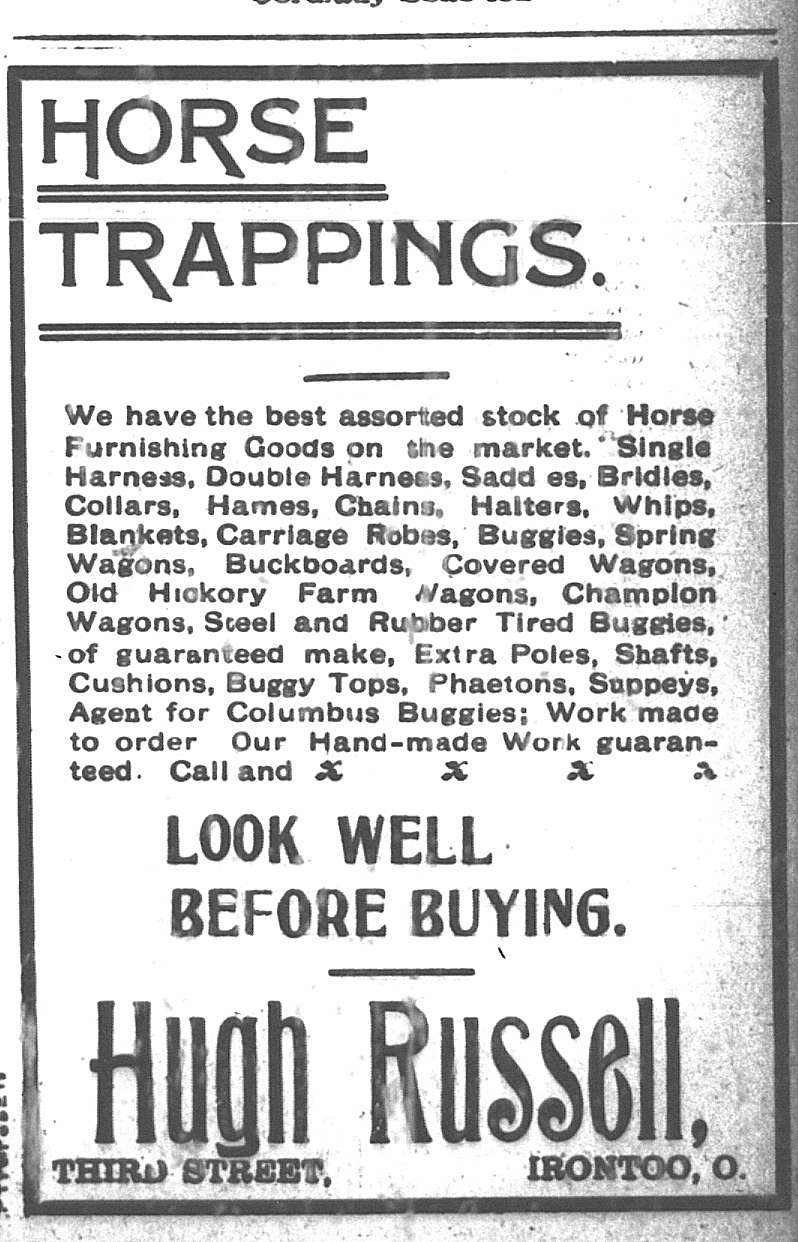 Advertisement for Hugh Russell's Horse Trappings