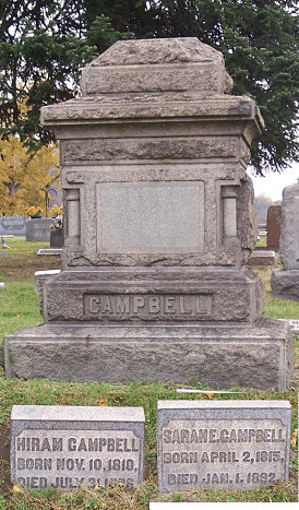 Tombstone of Hiram and Sarah Campbell in Woodland Cemetery